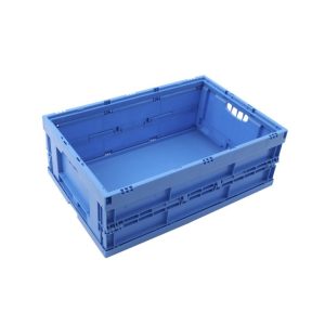 Polipropilén összehajtható doboz, 44 l, 400x600x220 mm, fedél nélkül, kék