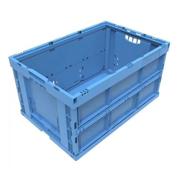 Összehajtható doboz, űrtartalom  fedél nélkül, egymásra rakhatók, 65 l, 400x600x320 mm (kék)