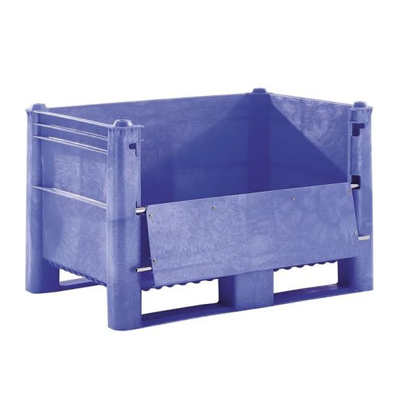 Nagyméretű polietilén tartály konténer  lehajtható ajtóval 1200x800x740 mm (kék) 500 L 