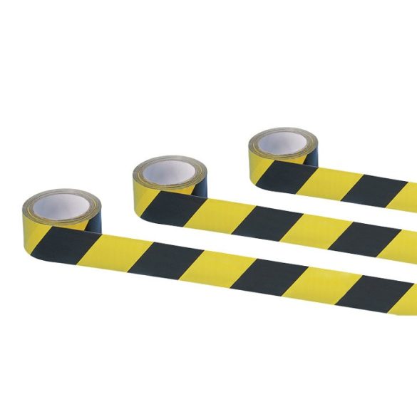 Öntapadó figyelmeztető és jelölőszalag, sárga / fekete színben 66 m