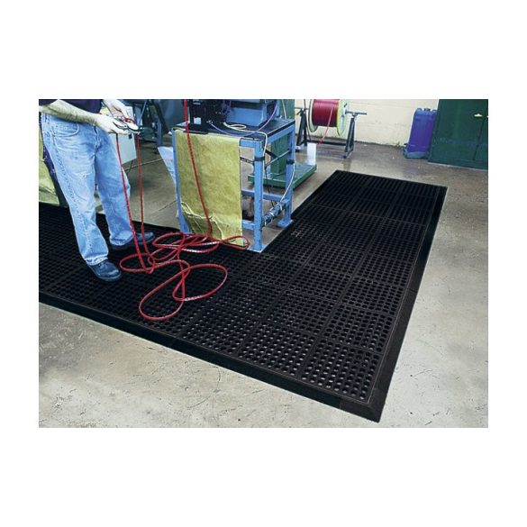Munkahelyi padlóvédő burkolat, lyukacsos felülettel, 900 x 900 mm, fekete