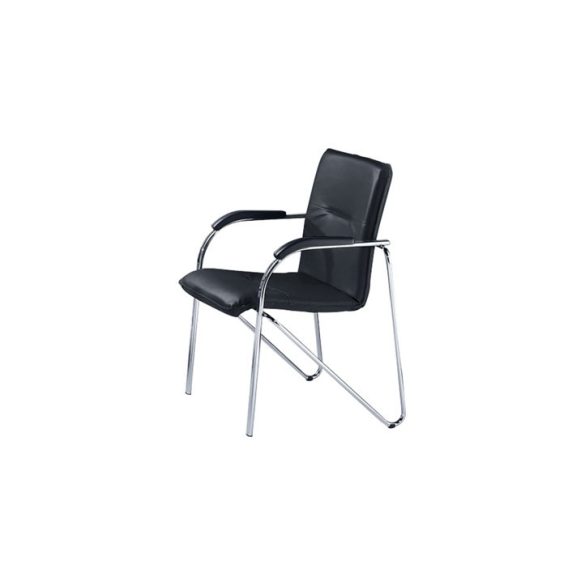 Egymásra rakható szék bőr kinézetű fekete színű kárpittal, krómozott váz (2db / csomag)