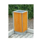   Kültéri fém szemetes kosár fa borítással tartállyal 405x405x800 mm 65 L
