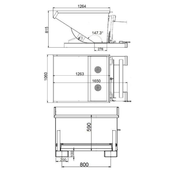 600 literes  dupla aljú billenő konténer 1650x1060x815/1055 mm (kék)