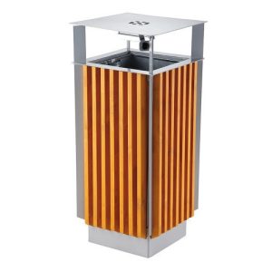 Fából készült hulladéktároló horganyzott lemez betéttel és hamutartóval, 65 L, 410x410x940 mm  