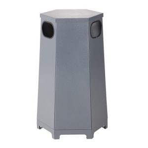 Hatszögű kültéri fém hulladéktároló, 3 bedobó nyílással 80 L, 520x453x1000 mm