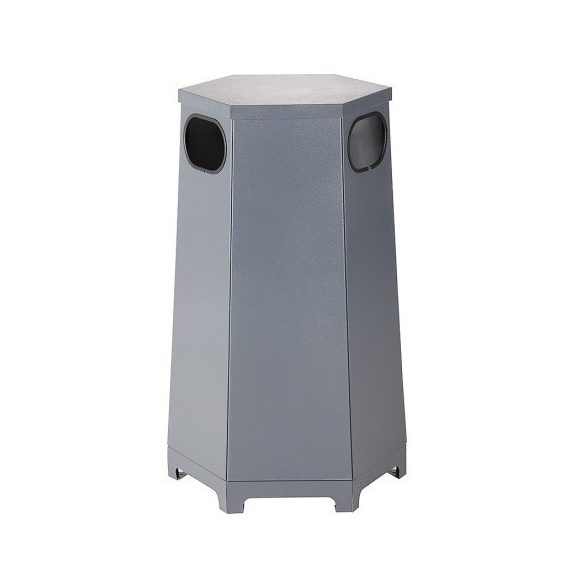 Hatszögű kültéri fém hulladéktároló, 3 bedobó nyílással 80 L, 520x453x1000 mm