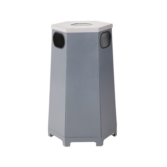 Hatszögű kültéri fém hulladéktároló, 3 bedobó nyílással 80 L, 520x453x1000 mm