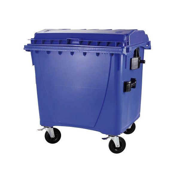 1100 L-es nagyméretű hulladékgyűjtő lapos tetejű konténer (kék)
