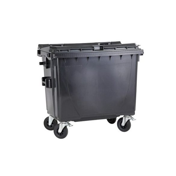 1100 literes lapos tetejű hulladékgyűjtő konténer (fekete)