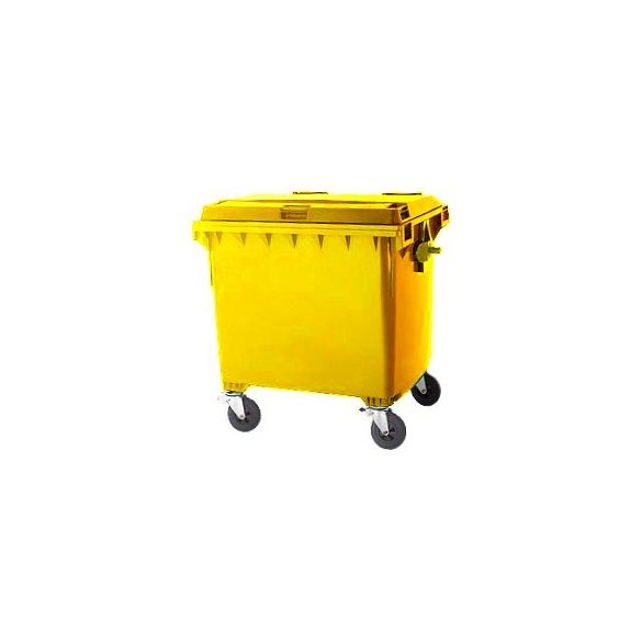 1100 L-es nagyméretű hulladékgyűjtő lapos tetejű konténer (sárga)