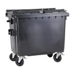 660 L-es lapostetejű hulladékgyűjtő konténer (fekete)
