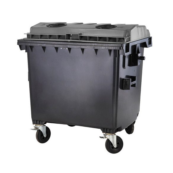1100 L-es nagyméretű hulladékgyűjtő lapos tetejű műanyag konténer (zár nélkül)