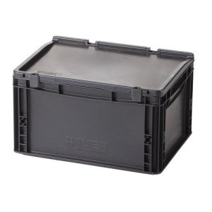Műanyag ESD  tároló doboz fedéllel 400x300x235 mm 