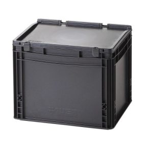 Műanyag ESD  tároló doboz fedéllel 400x300x335 mm 