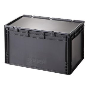 Műanyag ESD  tároló doboz fedéllel 600x400x335 mm 