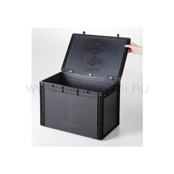 Műanyag ESD  tároló doboz fedéllel 600x400x335 mm 
