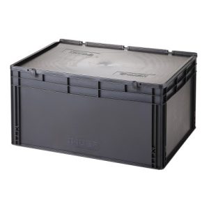 Műanyag ESD  tároló doboz fedéllel 800x600x420 mm 