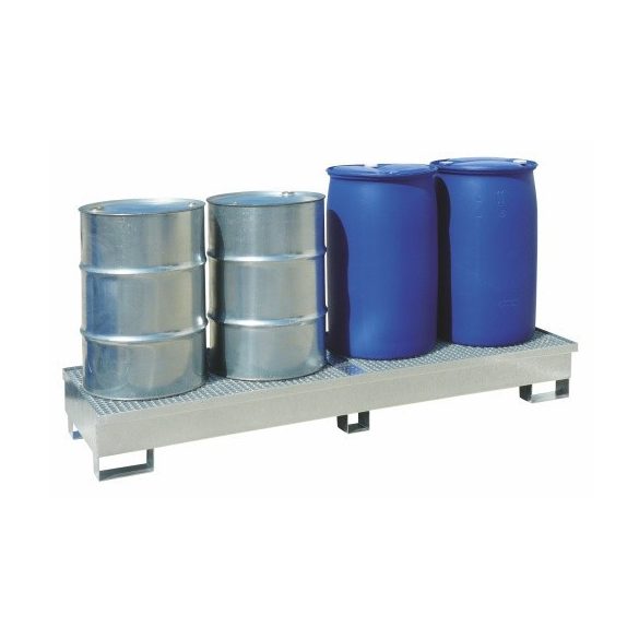 Gyűjtőkád acélráccsal, 4x200 l hordóra, 2500x800x150/250 mm, 270 L