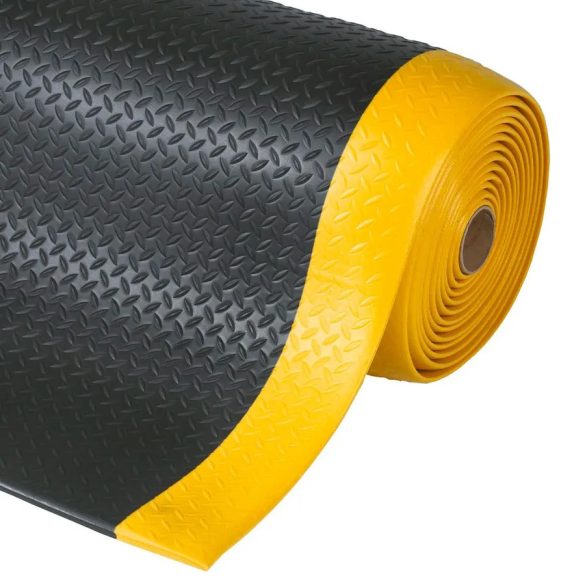 Fáradtság elleni járószőnyeg száraz munkaterületekre, tekercs 0,9 x 18,3 m, fekete-sárga