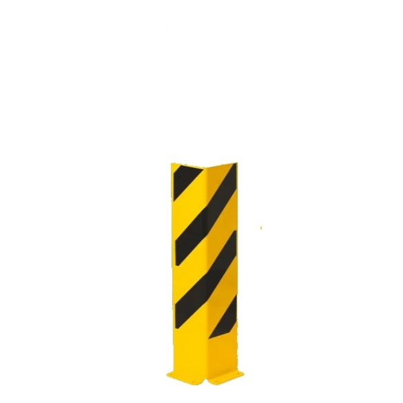 Ütközésvédő sarokelem, 160x160x800 mm, lv. 6 mm műanyaggal bevont, sárga fekete csíkokkal