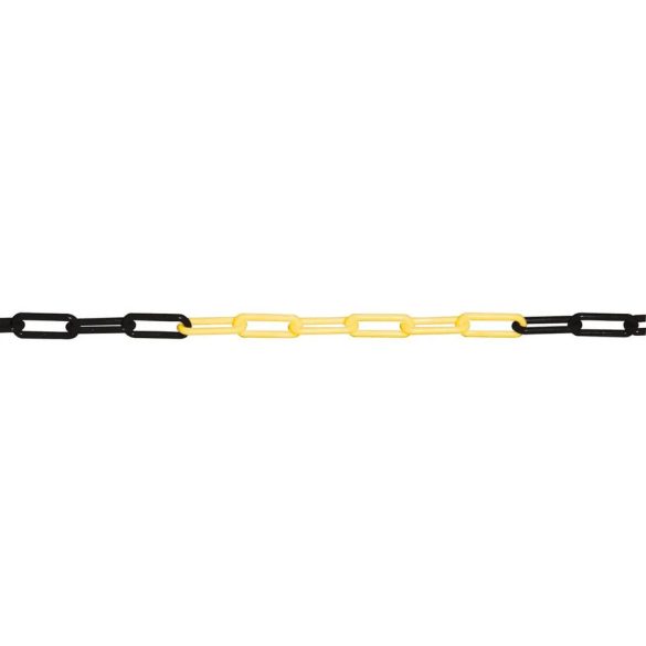 Határoló lánc, műanyag, 10 m, fekete-sárga, átmérő: 6 mm