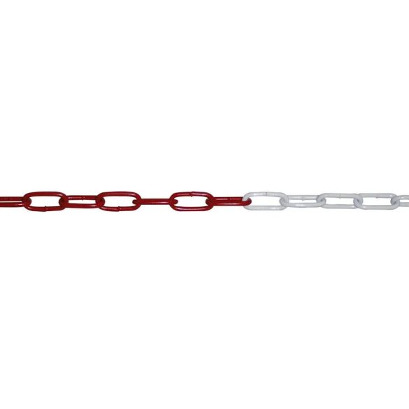 Határoló lánc, acél, 15 m, piros-fehér, átmérő: 6 mm, horganyzott és műanyag-bevonatos