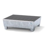 Acél horganyzott kármentő tálca rácsrostéllyal 2 hordóhoz, 635x785x278 mm,