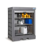 Depó műanyag polccal, kiskannákhoz, redőnyös, 1554 x 1083 x 1980 mm