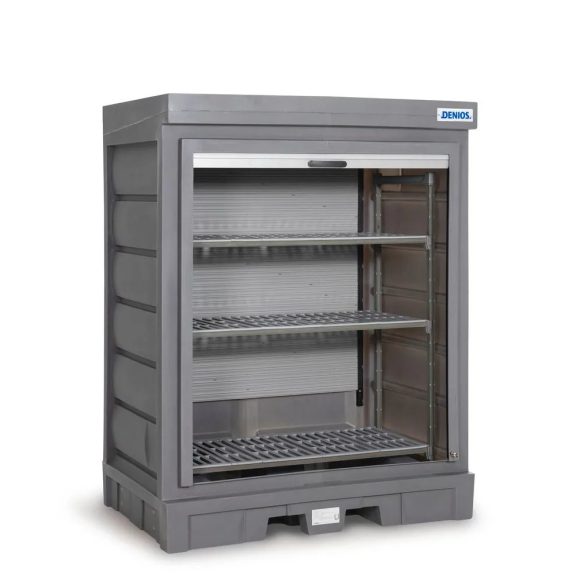 Depó műanyag polccal, kiskannákhoz, redőnyös, 1554 x 1083 x 1980 mm