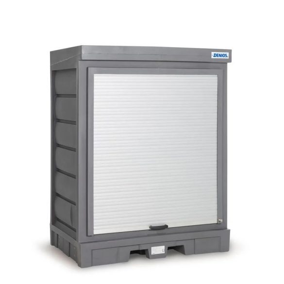 Depó műanyag polccal, kiskannákhoz, redőnyös, 1554 x 1083 x 1980 mm