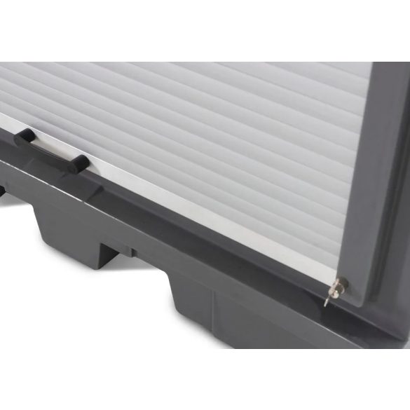 Depó műanyag polccal, kiskannákhoz, redőnyös, 1554 x 1083 x 1980 mm